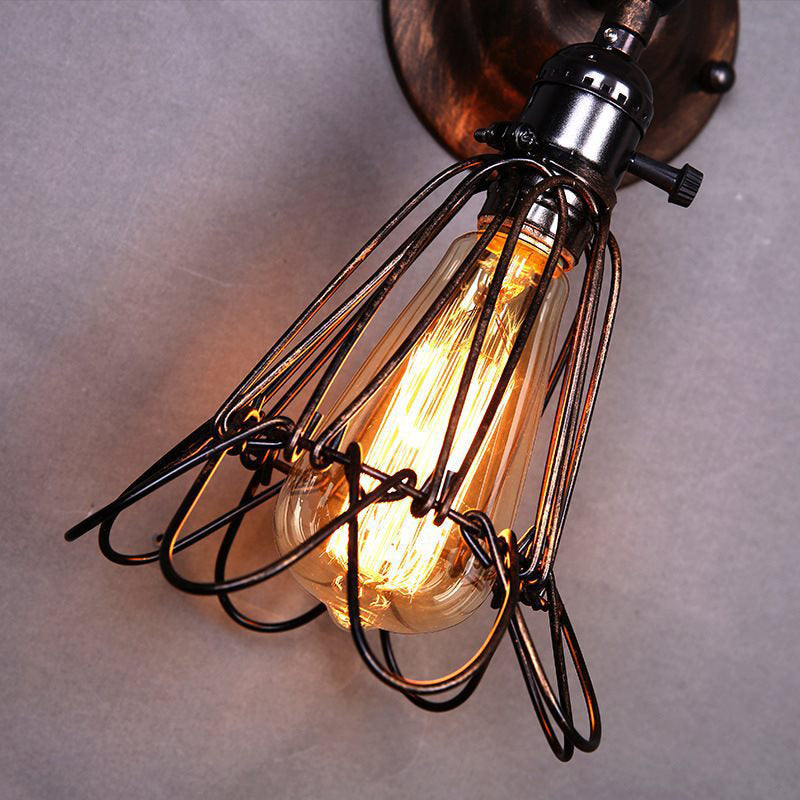 Rotatable Bronze 1-Light Wall Lamp Industrial Iron Cage Style Flower Wall Mount Light for Bar