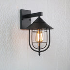 Half-Capsule Cage Gang Wall Lamp Rustic Metal Single Black Wall Lamp with Conical Top