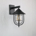 Half-Capsule Cage Gang Wall Lamp Rustic Metal Single Black Wall Lamp with Conical Top