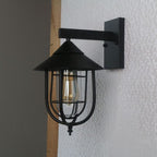 Half-Capsule Cage Gang Wall Lamp Rustic Metal Single Black Wall Lamp with Conical Top