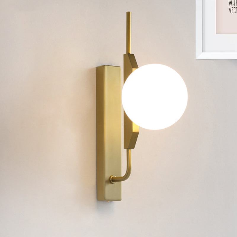 LED Bedroom Wall Light with Spherical Smoky/White/Amber Glass Shade Modern Brass Wall Mount Light