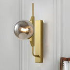 LED Bedroom Wall Light with Spherical Smoky/White/Amber Glass Shade Modern Brass Wall Mount Light