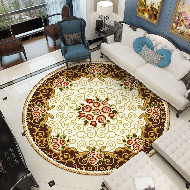 Shabby Chic Living Room Rug Multicolored Flower Printed Indoor Carpet Non-Slip Pet-Friendly Area Rug