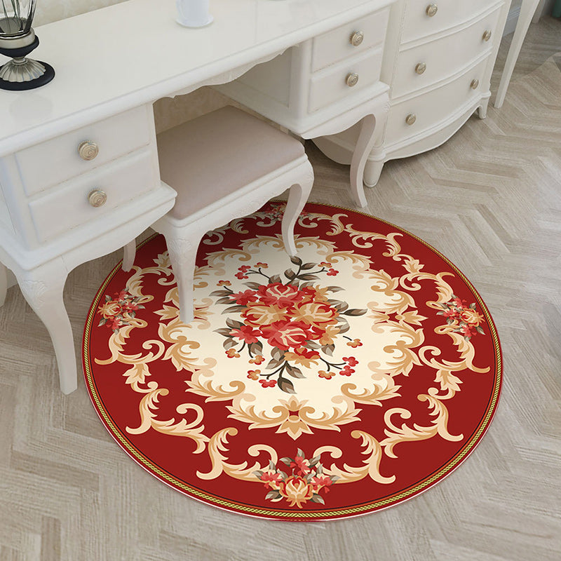 Shabby Chic Living Room Rug Multicolored Flower Printed Indoor Carpet Non-Slip Pet-Friendly Area Rug