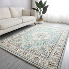 Antique Living Room Rug Multicolored Flower Pattern Rug Non-Slip Back Pet Friendly Easy to Care Indoor Rug