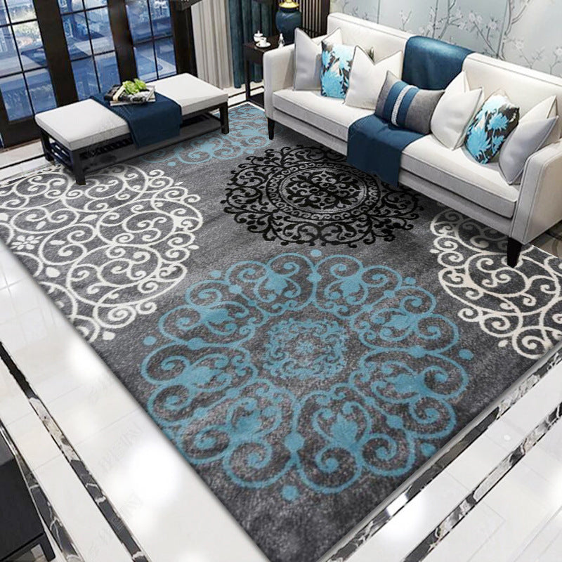 Retro living room rug multicolored floral pattern indoor rug polyester non-slip fringed edge rug