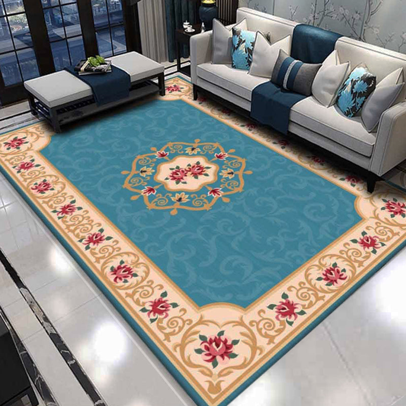 Shabby Chic Living Room Rug Multicolor Floral Pattern Indoor Rug Cotton Blend Non-Slip Back Pet-Friendly Area Rug