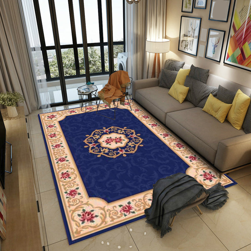 Shabby Chic Living Room Rug Multicolor Floral Pattern Indoor Rug Cotton Blend Non-Slip Back Pet-Friendly Area Rug