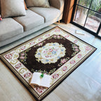 Antique Living Room Rug Multicolor Flower Printed Area Rug Polyester Non-Slip Back Easy Care Indoor Rug