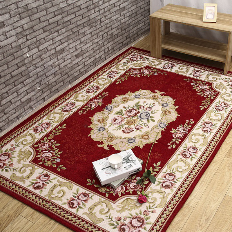 Antique Living Room Rug Multicolor Flower Printed Area Rug Polyester Non-Slip Back Easy Care Indoor Rug