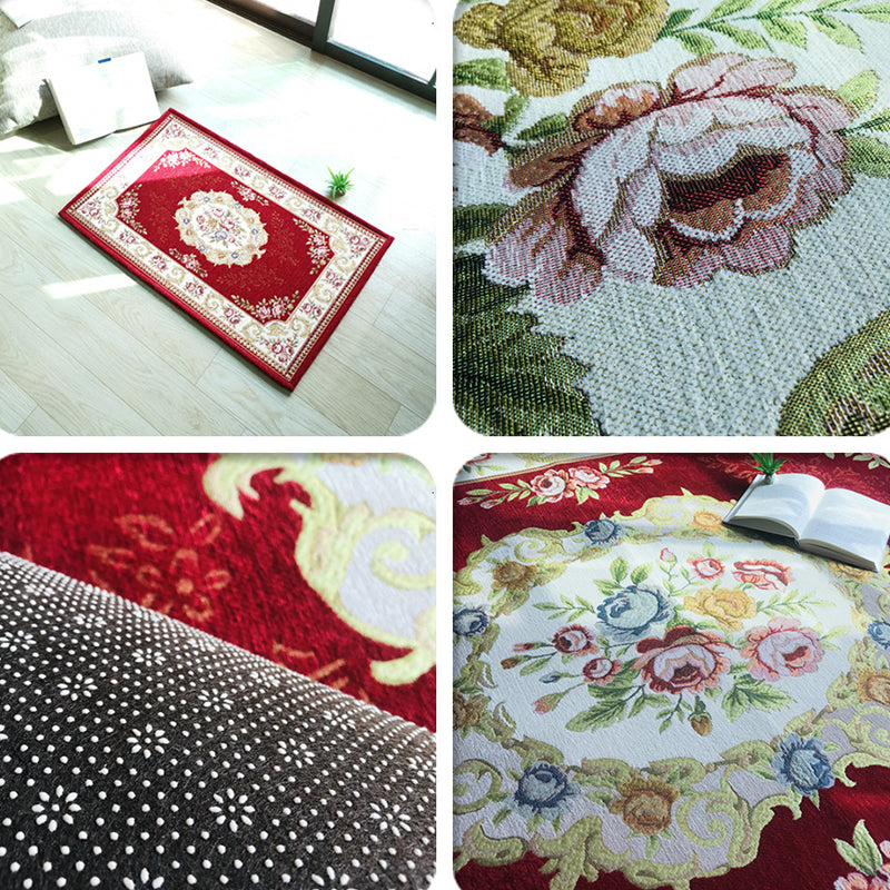 Antique Living Room Rug Multicolor Flower Printed Area Rug Polyester Non-Slip Back Easy Care Indoor Rug