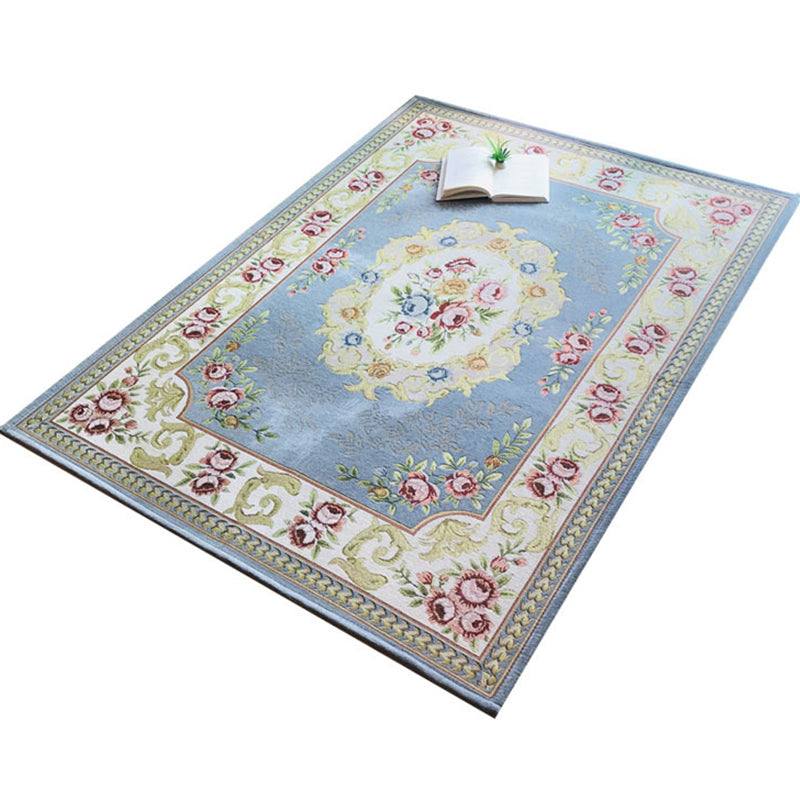 Antique Living Room Rug Multicolor Flower Printed Area Rug Polyester Non-Slip Back Easy Care Indoor Rug