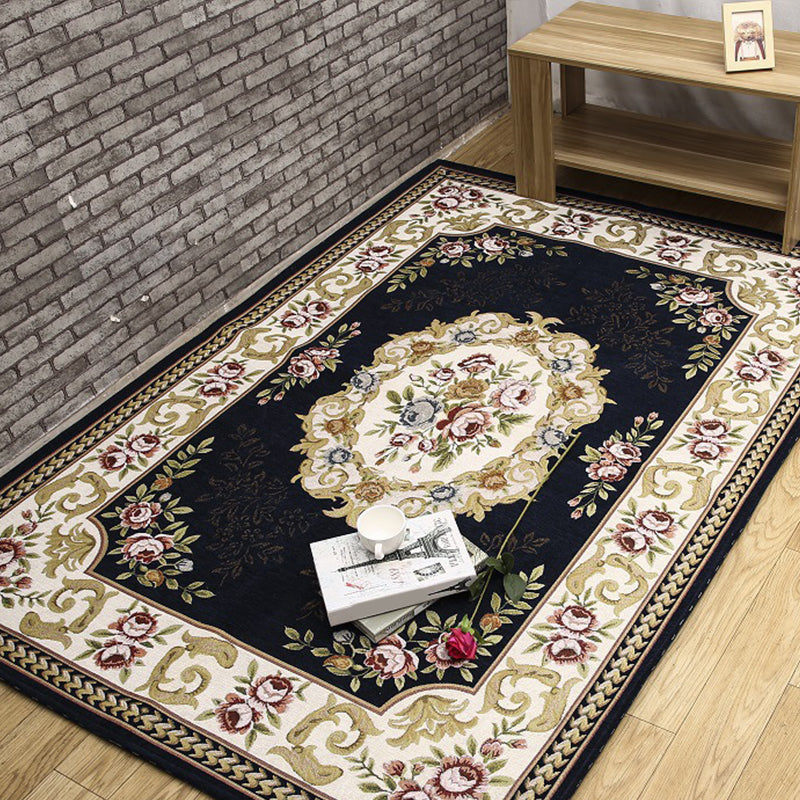 Antique Living Room Rug Multicolor Flower Printed Area Rug Polyester Non-Slip Back Easy Care Indoor Rug