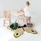 Yellow Scandinavian Rug Polyester Butterfly Print Indoor Rug Non-Slip Backing Pet Friendly Easy Care Area Rug for Decoration