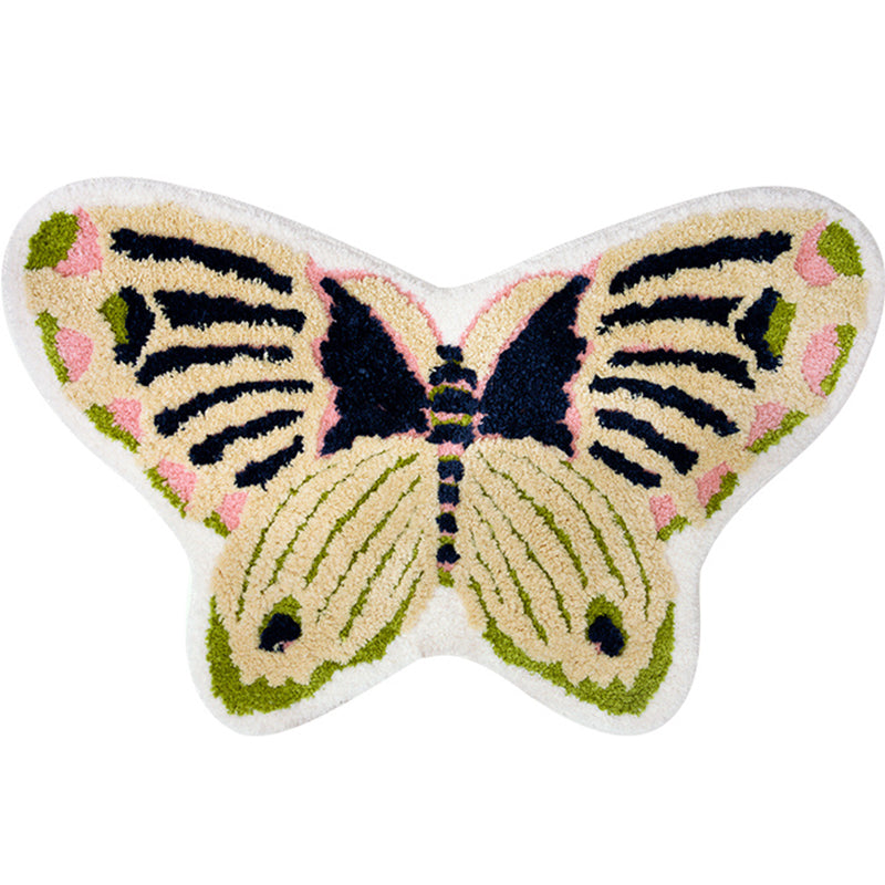 Yellow Scandinavian Rug Polyester Butterfly Print Indoor Rug Non-Slip Backing Pet Friendly Easy Care Area Rug for Decoration