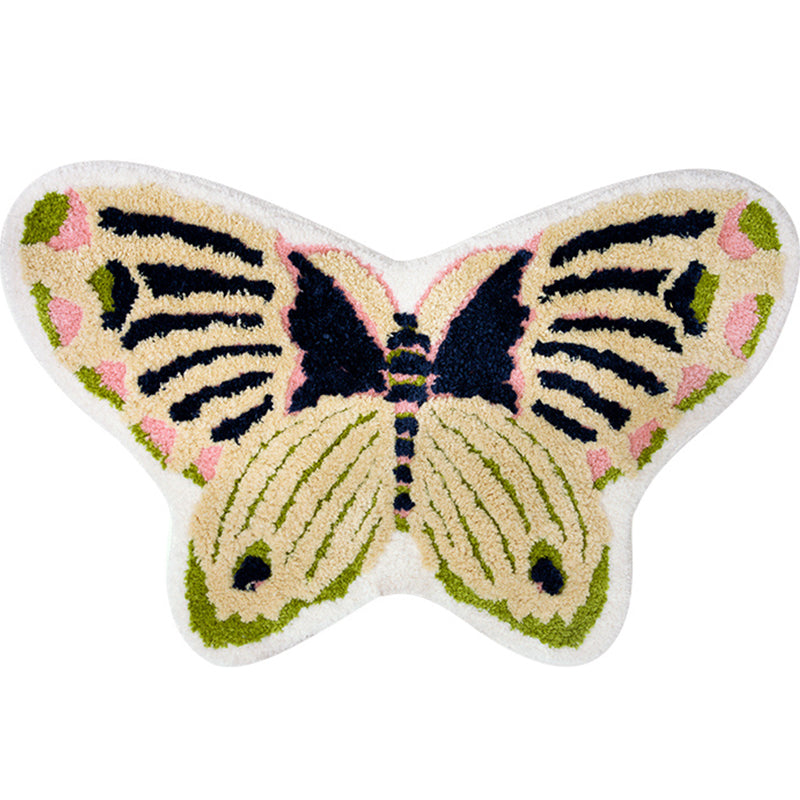 Yellow Scandinavian Rug Polyester Butterfly Print Indoor Rug Non-Slip Backing Pet Friendly Easy Care Area Rug for Decoration