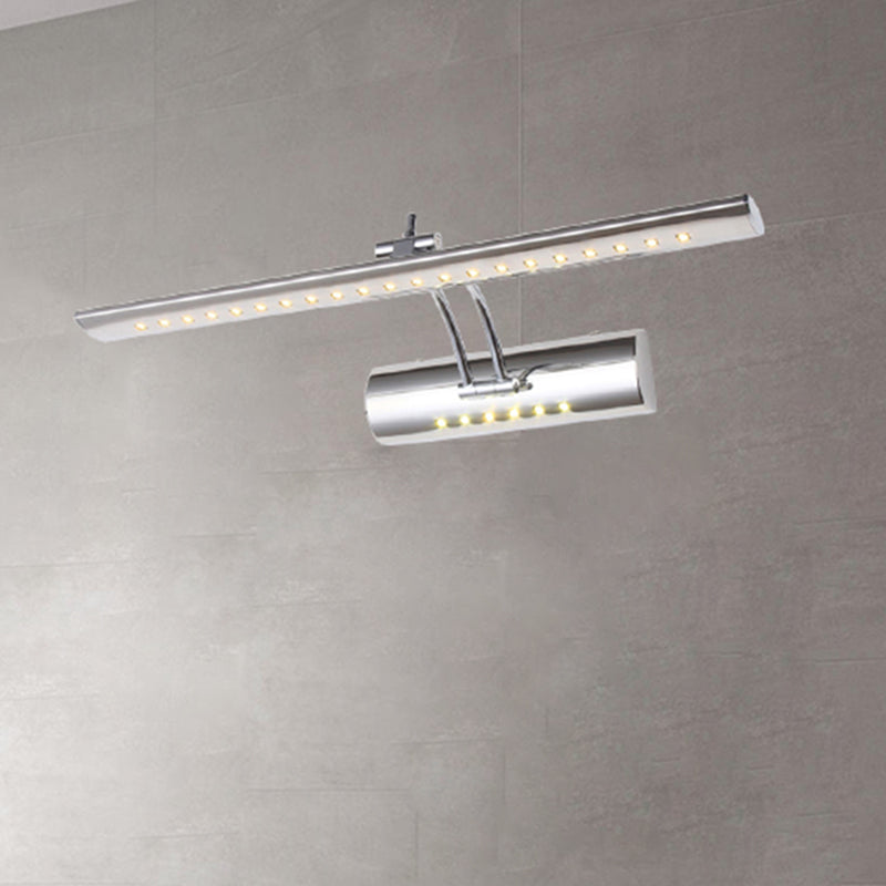 Nickel Finish Linear Wall Lamp Contemporary 16"/21.5" Width LED Metallic Makeup Lighting in White/Warm Light