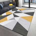 Casual living room rug Multi-colored geo print indoor rug Non-slip underside Washable easy-care rug