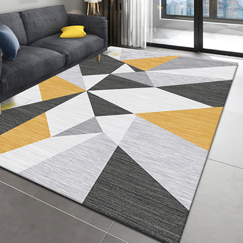 Casual living room rug Multi-colored geo print indoor rug Non-slip underside Washable easy-care rug