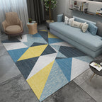 Casual living room rug Multi-colored geo print indoor rug Non-slip underside Washable easy-care rug