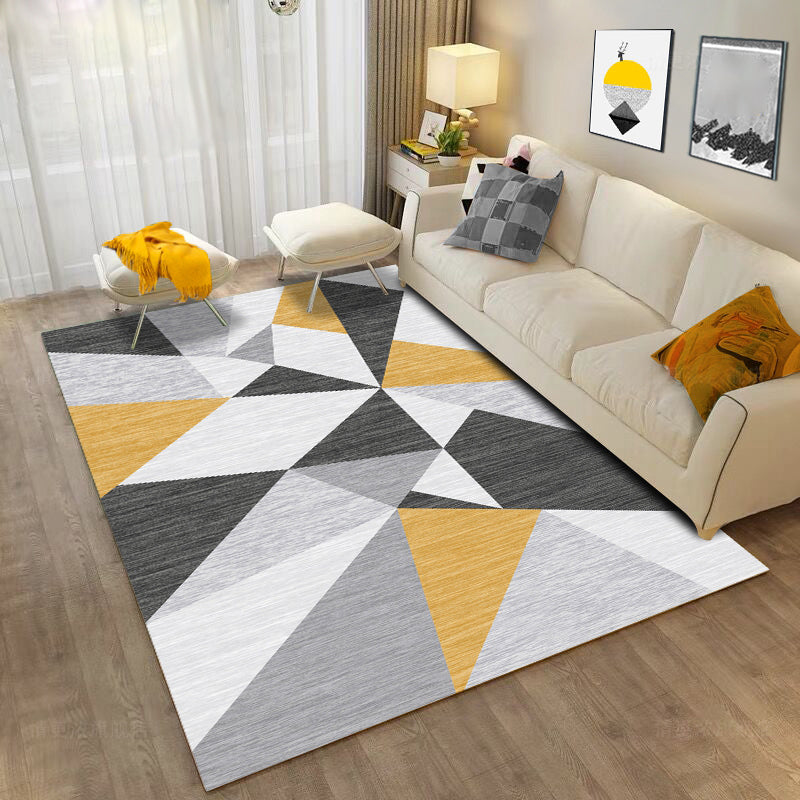 Simple geo-printed rug multicolored polyester area rug non-slip backing pet-friendly washable indoor rug for the living room