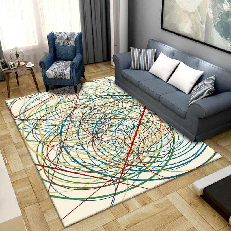 Simplicity Abstract Printed Rug Multicolor Polyester Area Rug Non-slip Back Pet-friendly Indoor Rug for the Living Room
