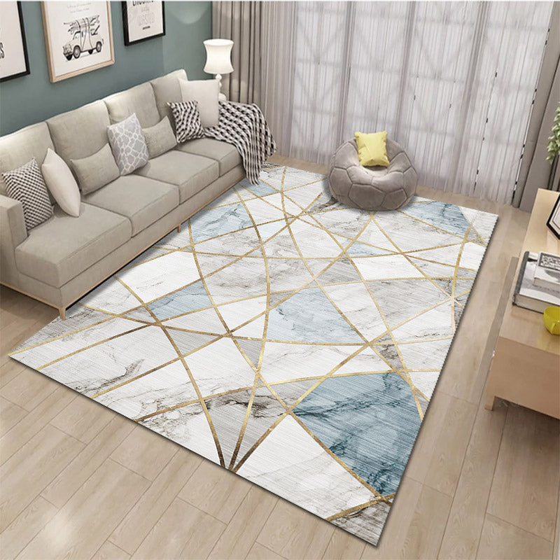 Relaxing Living Room Carpet Multi Color Geometric Pattern Area Rug Polypropylene Non-Slip Back Washable Area Rug