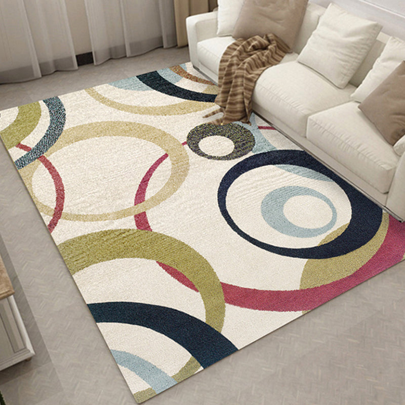 Relaxing Living Room Carpet Multi Color Geometric Pattern Area Rug Polypropylene Non-Slip Back Washable Area Rug