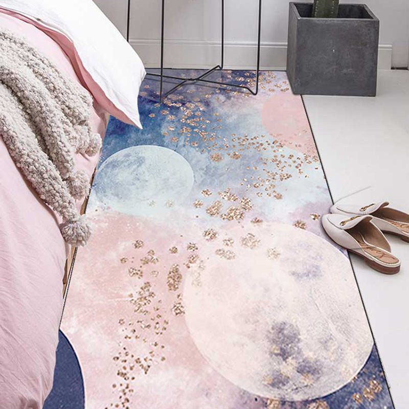 Minimalist Stars Sky Printed Rug Multicolor Polyester Area Rug Non-Slip Backing Pet-Friendly Area Rug for Bedroom
