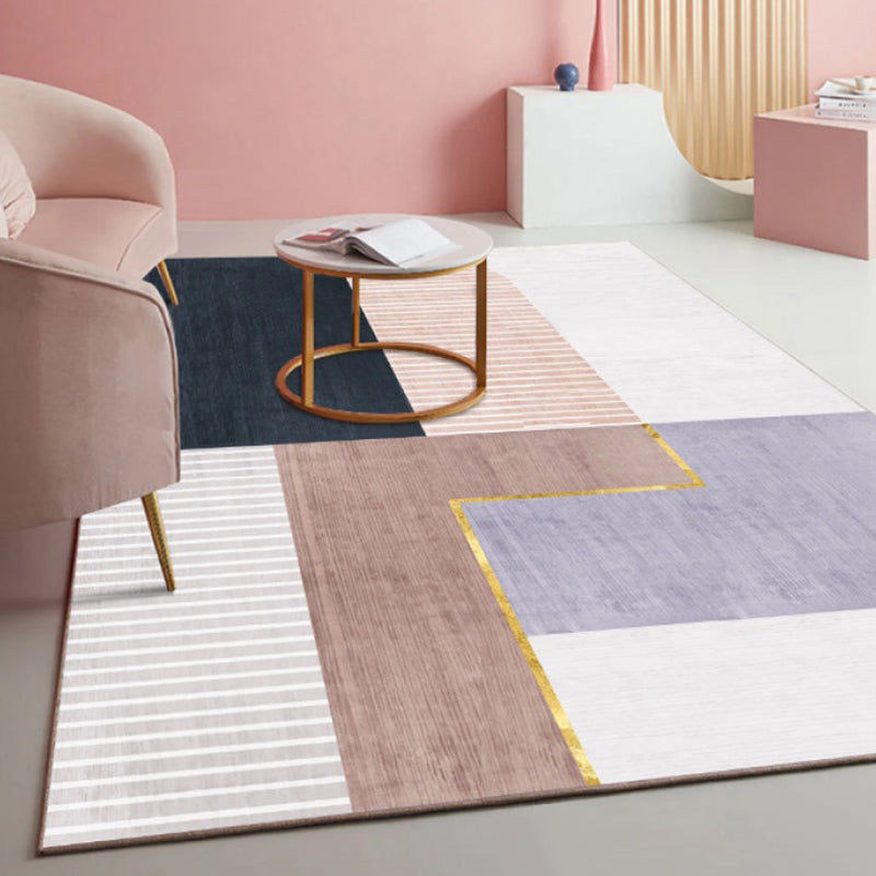 Multi Color Simple Rug Polypropylene Color Block Area Rug Non-Slip Backing Stain Resistant Indoor Mat for Room
