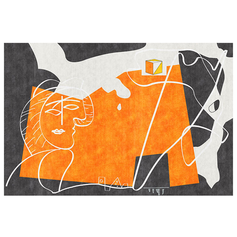 Orange decorative carpet Scandinavian hand-printed report carpet Polyester non-slip backing easy-care living room carpet