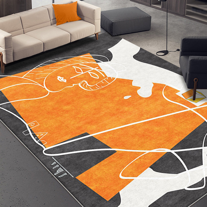 Orange decorative carpet Scandinavian hand-printed report carpet Polyester non-slip backing easy-care living room carpet