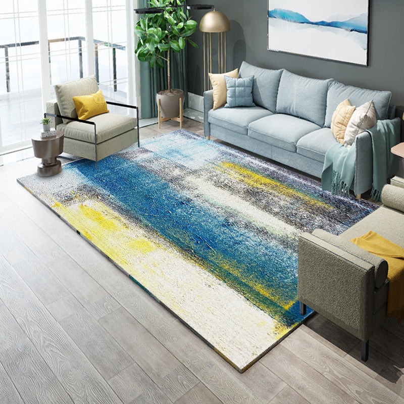 Industrial Living Room Rug Multicolor Abstract Printed Indoor Rug Synthetic Non-Slip Backing Easy Care Area Rug