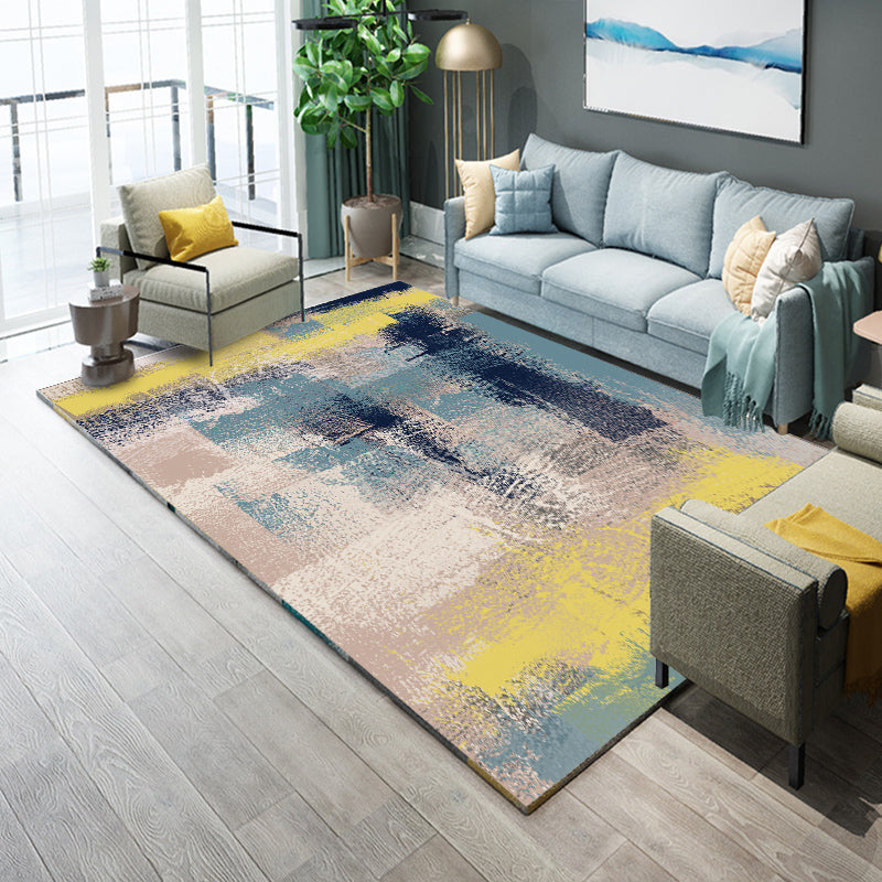 Industrial Living Room Rug Multicolor Abstract Printed Indoor Rug Synthetic Non-Slip Backing Easy Care Area Rug