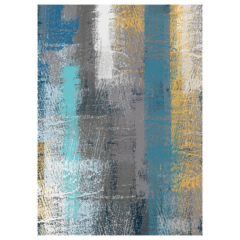 Industrial Living Room Rug Multicolor Abstract Printed Indoor Rug Synthetic Non-Slip Backing Easy Care Area Rug