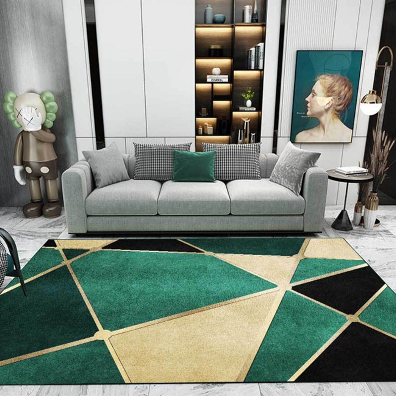 Calming geometric printed rug Multicolored polyester indoor rug Easy care pet-friendly area rug for living room