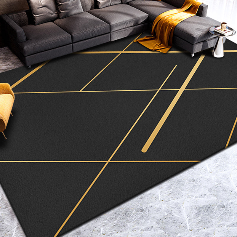 Nordic Geometric Printed Rug Black Cotton Blend Area Rug Non-slip Pet Friendly Easy Care Indoor Runner for the Living Room