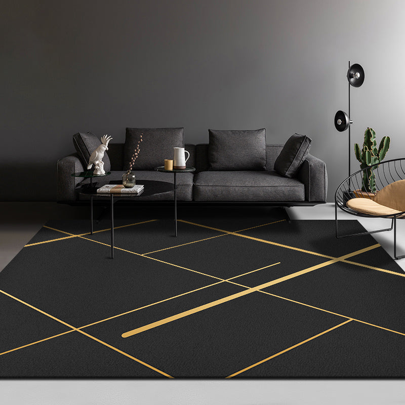 Nordic Geometric Printed Rug Black Cotton Blend Area Rug Non-slip Pet Friendly Easy Care Indoor Runner for the Living Room