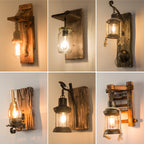 Wooden Brown Wall Lamp Geometrically Designed Country Style Wall Sconce for Hallway
