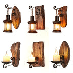 Wooden Brown Wall Lamp Geometrically Designed Country Style Wall Sconce for Hallway