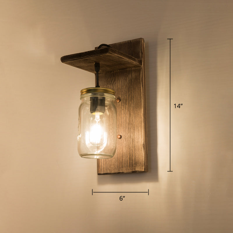 Wooden Brown Wall Lamp Geometrically Designed Country Style Wall Sconce for Hallway