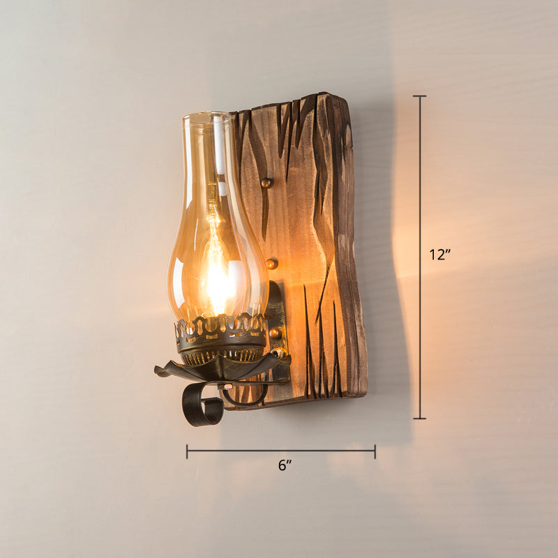 Wooden Brown Wall Lamp Geometrically Designed Country Style Wall Sconce for Hallway