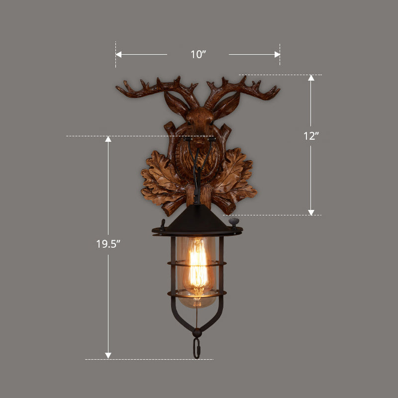 Wooden Brown Wall Lamp Geometrically Designed Country Style Wall Sconce for Hallway