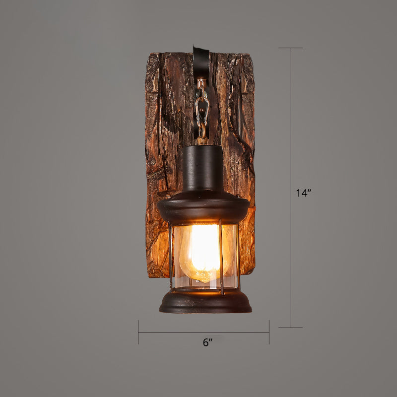 Wooden Brown Wall Lamp Geometrically Designed Country Style Wall Sconce for Hallway