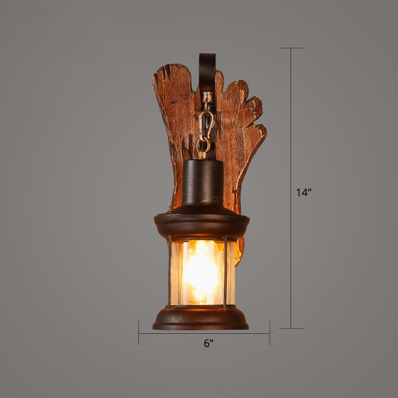 Wooden Brown Wall Lamp Geometrically Designed Country Style Wall Sconce for Hallway