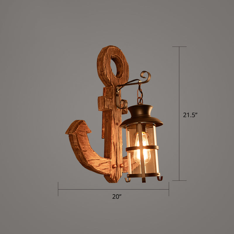 Wooden Brown Wall Lamp Geometrically Designed Country Style Wall Sconce for Hallway