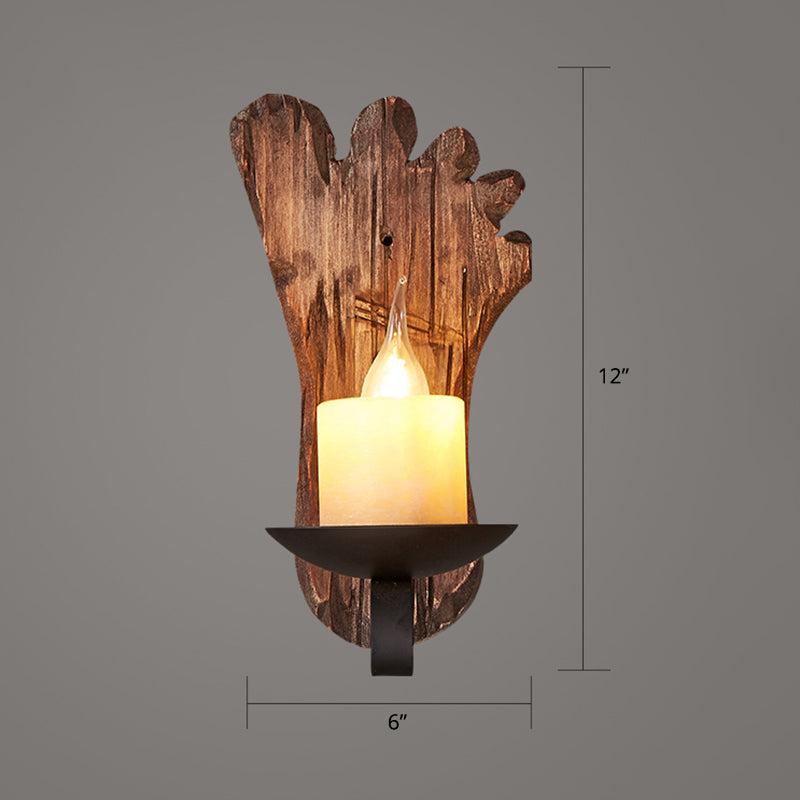 Wooden Brown Wall Lamp Geometrically Designed Country Style Wall Sconce for Hallway