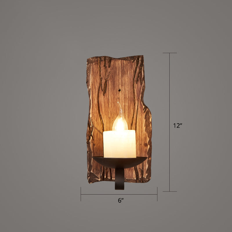 Wooden Brown Wall Lamp Geometrically Designed Country Style Wall Sconce for Hallway