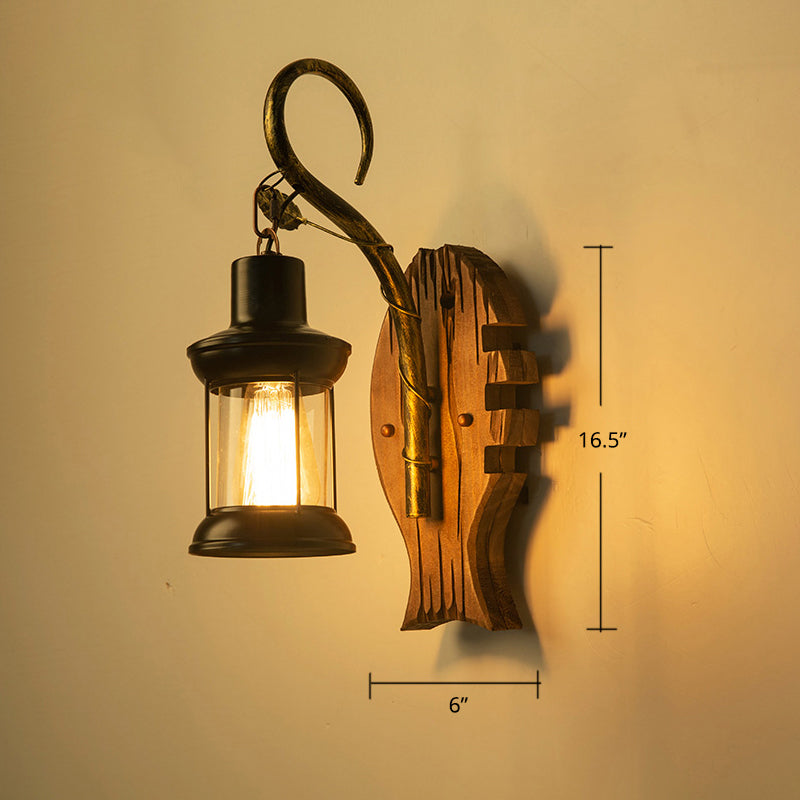 Wooden Brown Wall Lamp Geometrically Designed Country Style Wall Sconce for Hallway