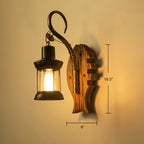 Wooden Brown Wall Lamp Geometrically Designed Country Style Wall Sconce for Hallway